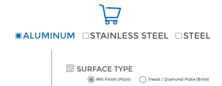 Sheet metal - selection - Aluminum, Stainless Steel, Steel